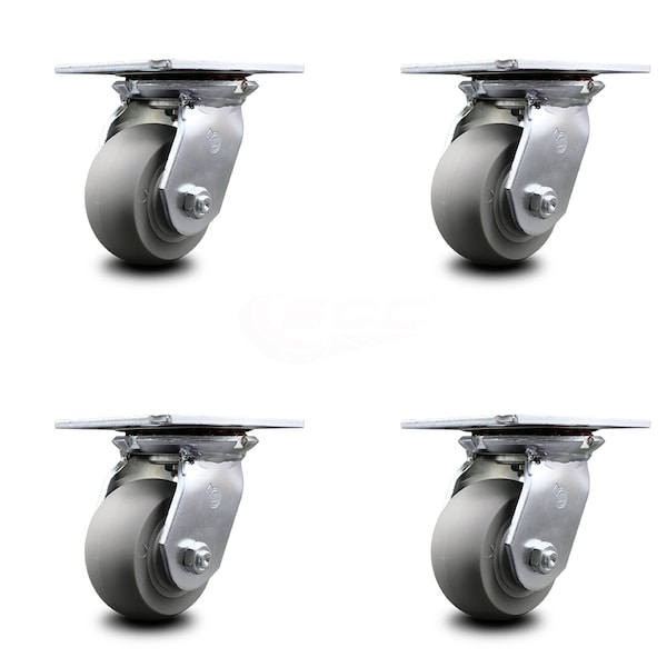 4 Inch Heavy Duty Thermoplastic Rubber Caster Set with Ball Bearings, 4PK
